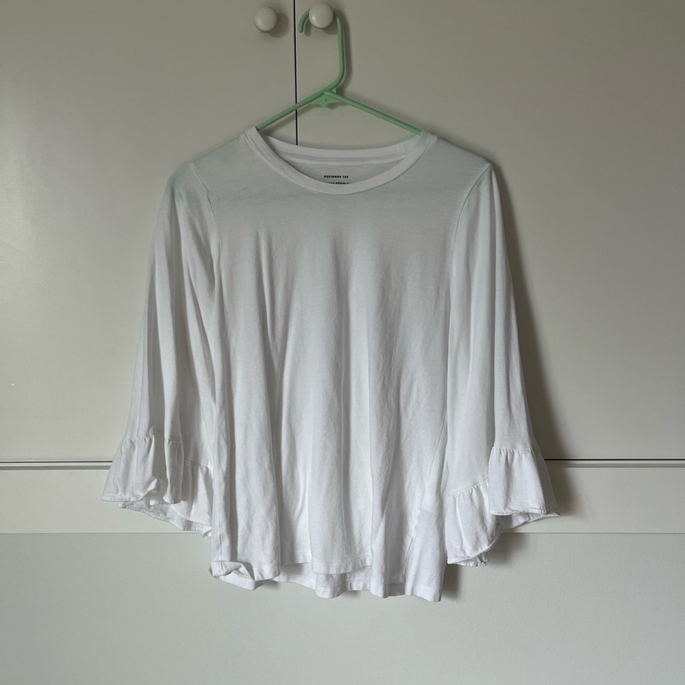 Banana Republic White Long Sleeve Ruffle Hem Top